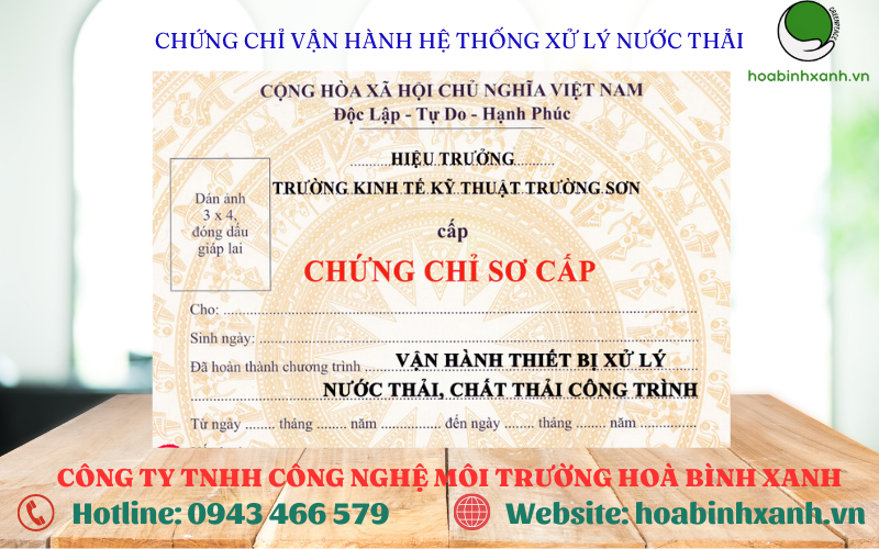 Chứng chỉ vận hành hệ thống xử lý nước thải